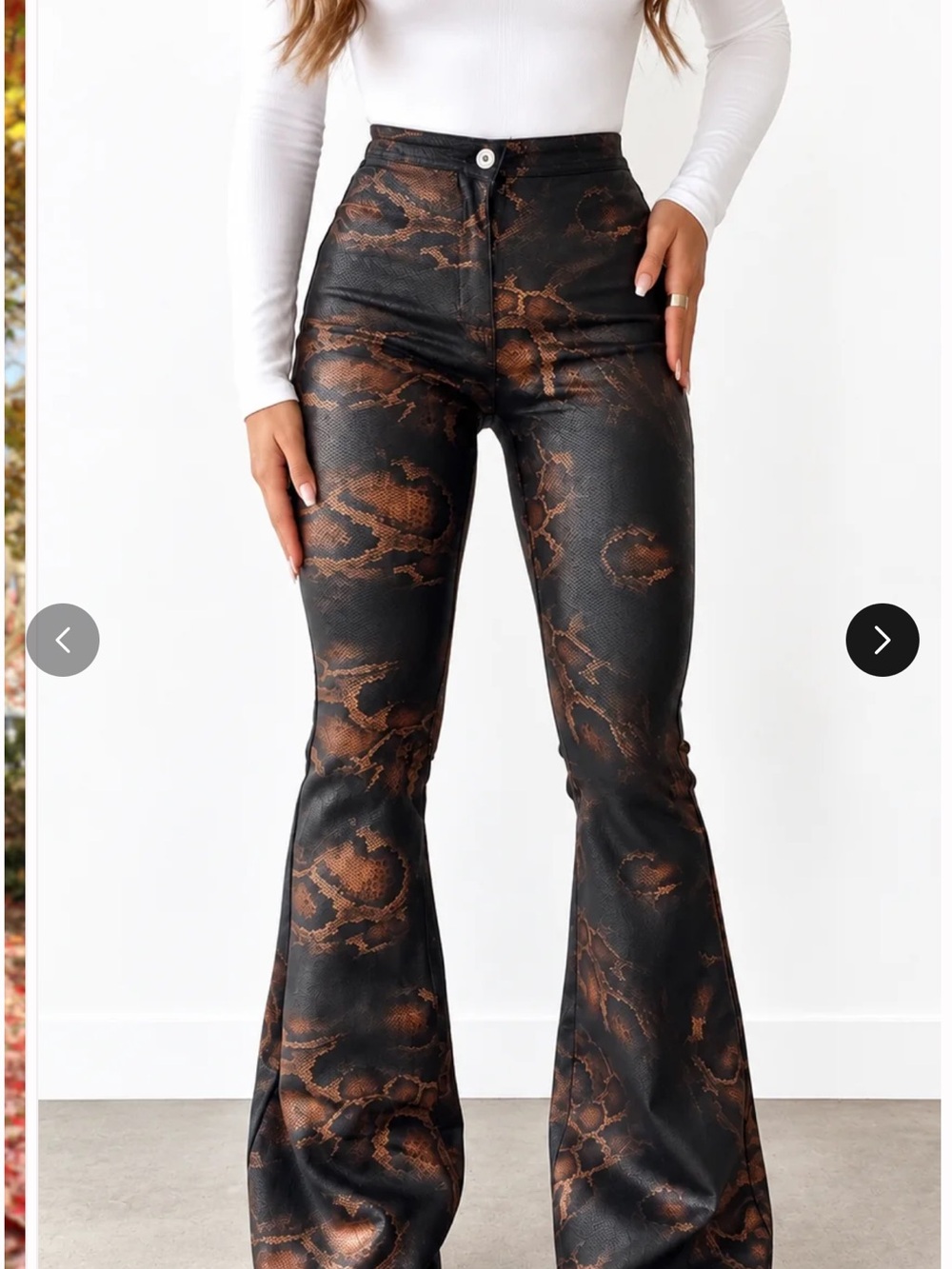 High-Waist Brown Snake Print Flared Pants